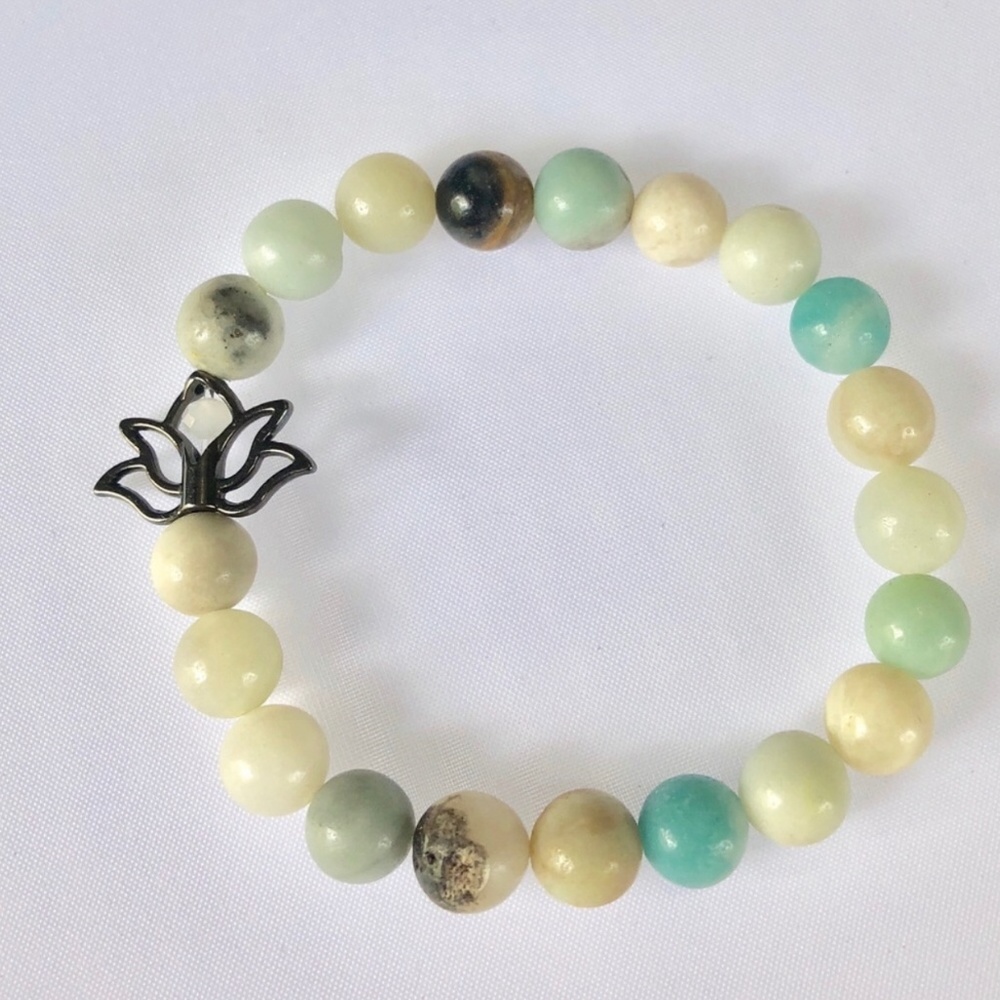 Amazonite Gemstone Blue Beaded Bracelet-1008 - Picture 2 of 2